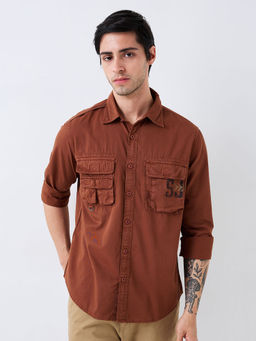 Spykar - Men Brown Slim Fit Solid Full Sleeves Casual Shirt