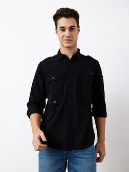 Spykar - Men Black Slim Fit Full Sleeves Casual Shirt