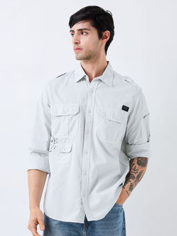Spykar - Men Light Grey Slim Fit Full Sleeves Casual Shirt