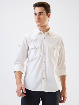 Spykar - Men White Slim Fit Solid Full Sleeves Casual Shirt