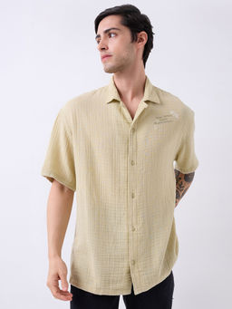 Spykar - Men Beige Relaxed Fit Printed Half Sleeves Casual Shirt