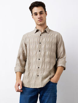 Spykar - Men Beige Slim Fit Full Sleeves Casual Shirt