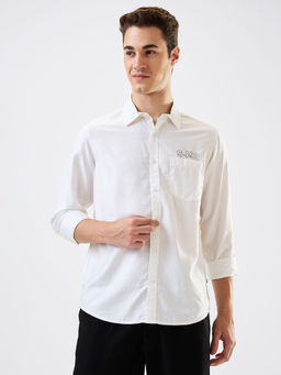 Spykar - Men White Slim Fit Printed Full Sleeves Casual Shirt