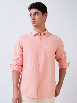 Spykar - Men Peach Slim Fit Solid Full Sleeves Casual Shirt