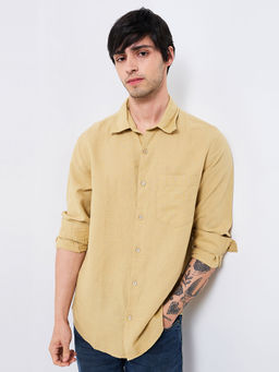 Spykar - Men Khaki Slim Fit Solid Full Sleeves Casual Shirt