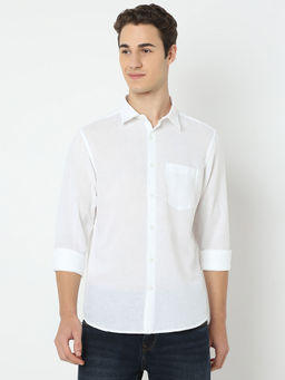 Spykar - Men White Slim Fit Solid Full Sleeves Casual Shirt