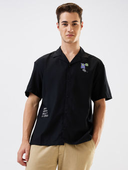 Spykar - Men Black Relaxed Fit Printed Half Sleeves Casual Shirt