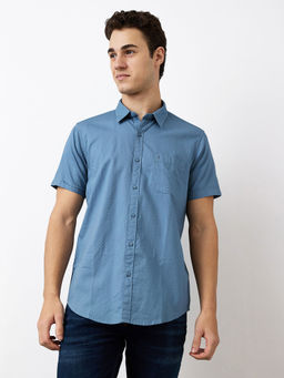 Spykar - Men Blue Slim Fit Checks Half Sleeves Casual Shirt