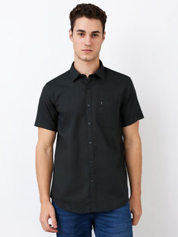 Spykar - Men Black Slim Fit Checks Half Sleeves Casual Shirt