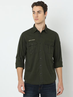 Spykar - Men Green Slim Fit Solid Full Sleeves Casual Shirt