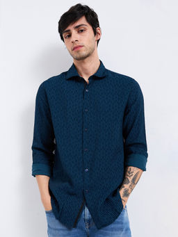 Spykar - Men Blue Slim Fit Printed Full Sleeves Casual Shirt