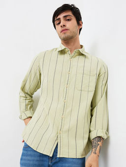 Spykar - Men Green Slim Fit Stripes Full Sleeves Casual Shirt