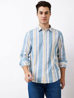 Spykar - Men Blue Slim Fit Stripes Full Sleeves Casual Shirt