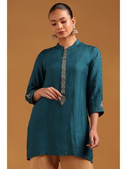 Soch - Womens Teal Dola Silk Solid Tunic