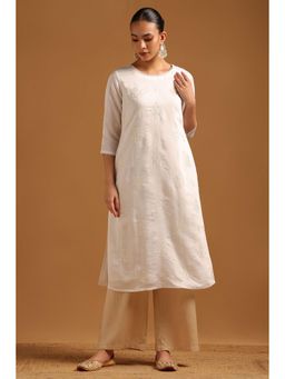 Soch - Womens White Chanderi Floral Embroidered Kurta