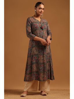 Soch - Womens Grey Rayon Ethnic Motifs Kurta