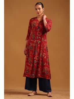 Soch - Womens Maroon Rayon Botanical Kurta