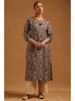 Soch - Womens Grey Rayon Botanical Kurta