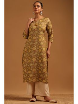Soch - Womens Olive Rayon Botanical Kurta