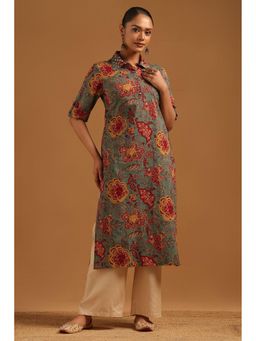 Soch - Womens Green Pure Cotton Botanical Kurta