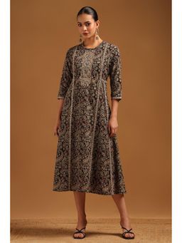 Soch - Womens Black Cotton Paisley Printed Midi Dress