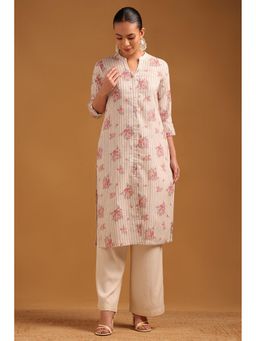 Soch - Womens Off White Cotton Floral Printed Kurta