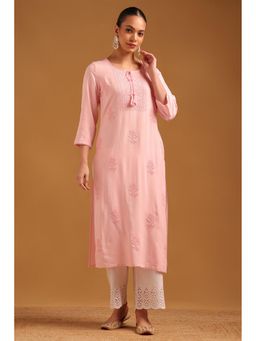 Soch - Womens Pink Rayon Embroidered Kurta