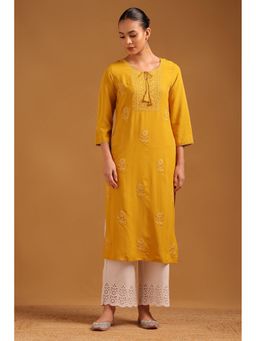 Soch - Womens Mustard Rayon Embroidered Kurta