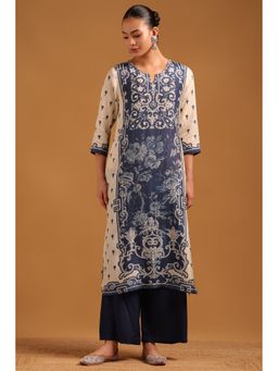 Soch - Womens Blue Muslin Botanical Kurta