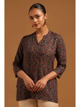 Soch - Womens Grey Rayon Botanical Printed Tunic