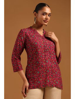 Soch - Womens Fuchsia Rayon Botanical Printed Tunic