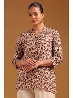 Soch - Womens Off White Rayon Botanical Printed Tunic