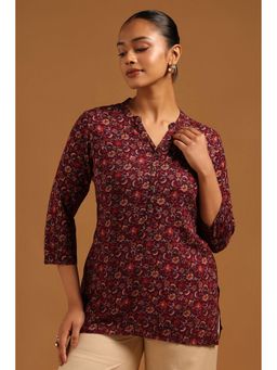 Soch - Womens Purple Rayon Botanical Printed Tunic