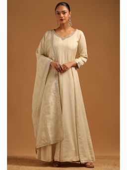 Soch - Womens Cream Tissue Zari Woven Maxi Dress with Dupatta