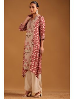 Soch - Womens Maroon Muslin Botanical Kurta With Cut dana