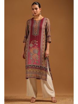 Soch - Womens Wine Muslin Botanical Kurta