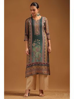 Soch - Womens Teal Muslin Botanical Kurta