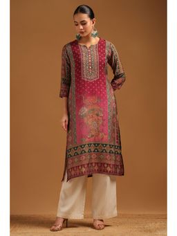 Soch - Womens Wine Muslin Botanical Embroidered Kurta With Sequins