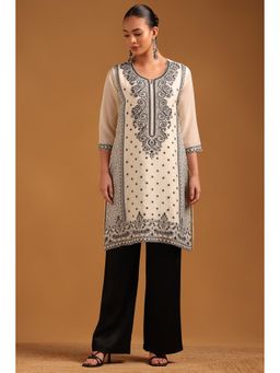 Soch - Womens Cream Chinon Ethnic Motifs Embroidered Kurta
