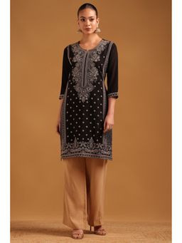 Soch - Womens Black Chinon Embroidered Kurta