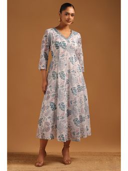 Soch - Womens White Georgette Botanical Printed Midi Dress