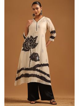 Soch - Womens Cream Brocade Botanical Kurta With Beads
