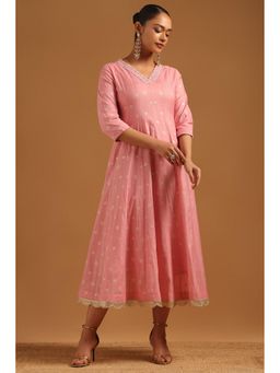 Soch - Womens Pink Mul Chanderi Midi Dress