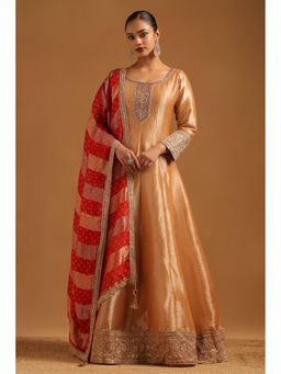 Soch - Womens Beige Tissue Solid Gown With Dupatta