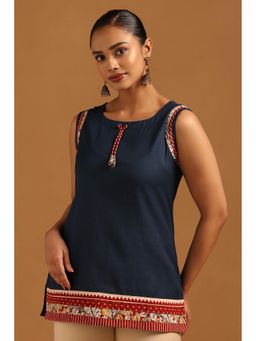 Soch - Womens Blue Pure Cotton Solid Tunic
