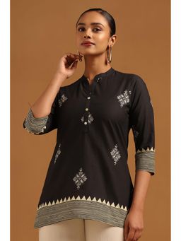 Soch - Womens Black Cotton Ethnic Motif Tunic