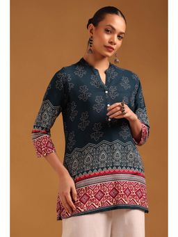 Soch - Womens Teal Rayon Ethnic Motifs Tunic
