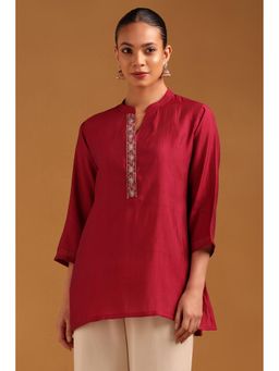 Soch - Womens Magenta Chanderi Solid Tunic