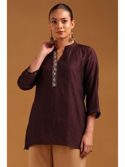 Soch - Womens Wine Chanderi Solid Tunic