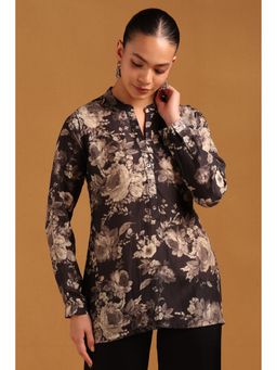 Soch - Womens Black Silk Berry Floral Tunic
